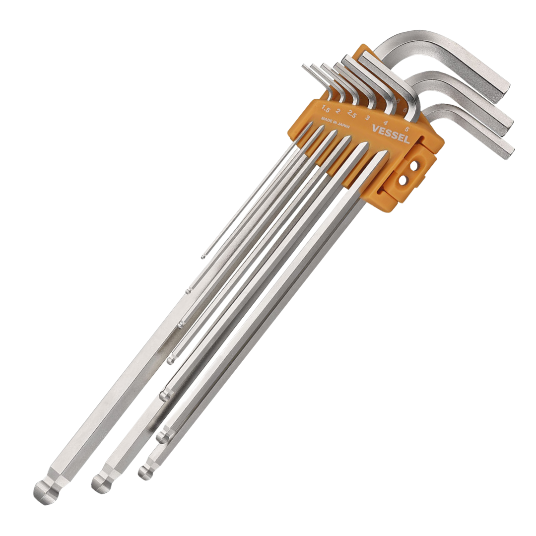 ชุดประแจแอลหกเหลี่ยมยาว หัวบอล 9 ตัวชุด ขนาด 1.5 - 10mm. No.8309BP-L VESSEL