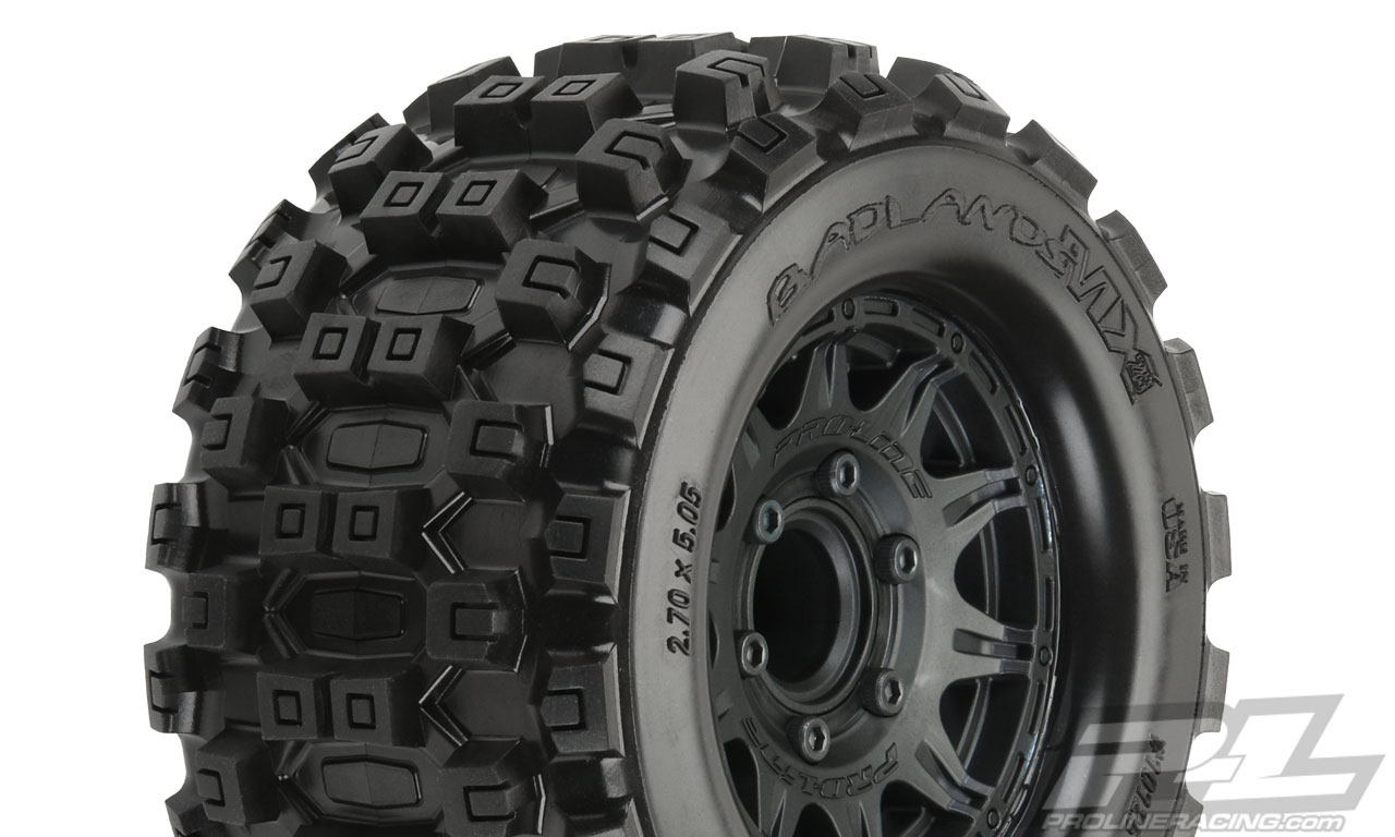 PRO-10125-10 Badlands MX28 2.8" All Terrain Tires Mounted for Stampede 2wd & 4wd Front and Rear, Mounted on Raid Black 6x30 Removable Hex Wheels