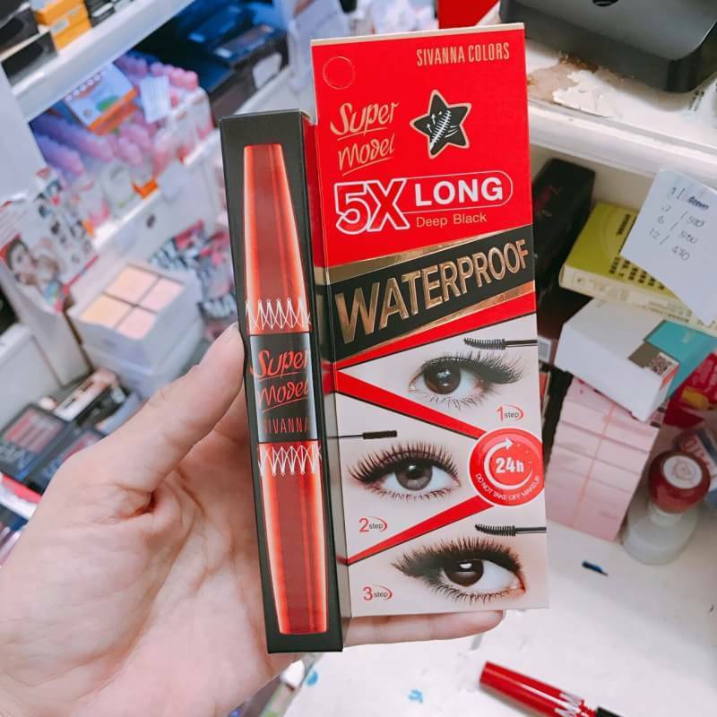 Sivanna Colors Super Model 5X Long Mascara ซีเวียน่า มาสคาร่า กันน้ำ ช่วยต่อขนตา ให้งอนยาว สี Deep Black
