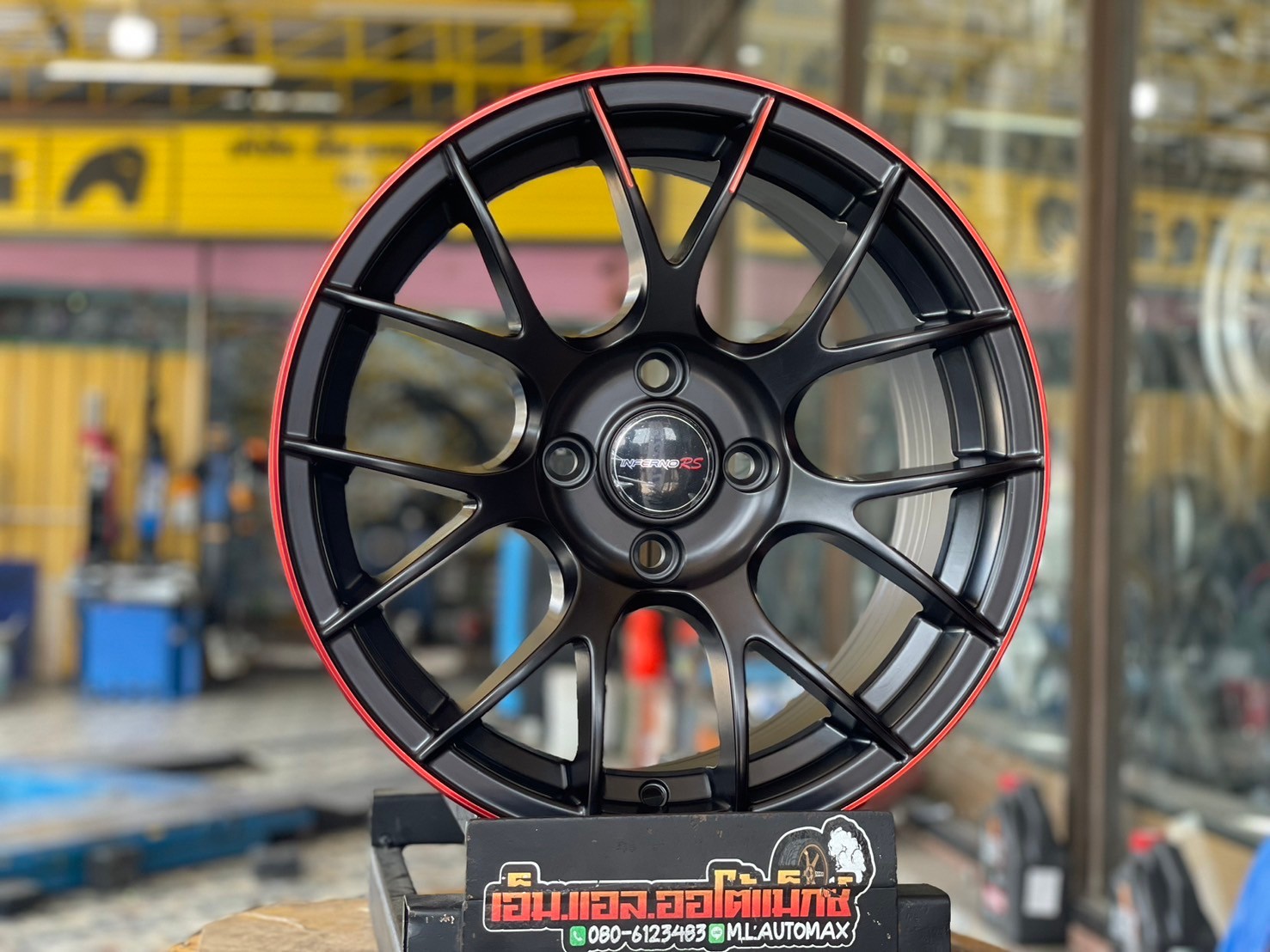 ล้อแม็กซ์ใหม่ขอบ15" #INFERNO Model5005 15x7 ET32 4x100 สีดำขอบแดง