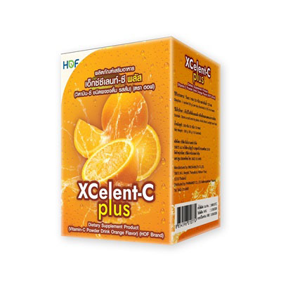 HOF Xcellent-C plus เอ็กซ์เซลเล้นท์-ซี พลัส วิตามินซีชนิดผงชงดื่ม รสส้ม ตราฮอฟ บรรจุ10ซอง ชงง่ายด้วยน้ำเย็น
