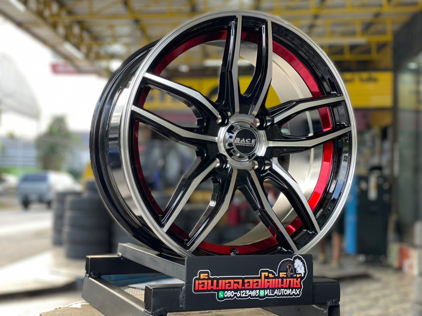 ล้อแม็กซ์ขอบ15 Wheel Performance Model WP-R10 กว้าง6.5 ออฟ35 4รู100 สีดำมิลลิ่งแดงหน้าเงา