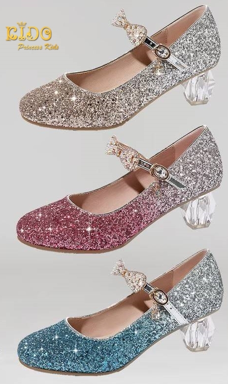 รองเท้าเด็กออกงาน(หน้าร้านอยู่รัชดา ลองได้)H067สีดำ ทูโทน เพชรระยิบระยับ ประดับด้วยโบว์ติดเพชรตรงสายรัดรองเท้า ส้นแก้ว สวยหรูมาก