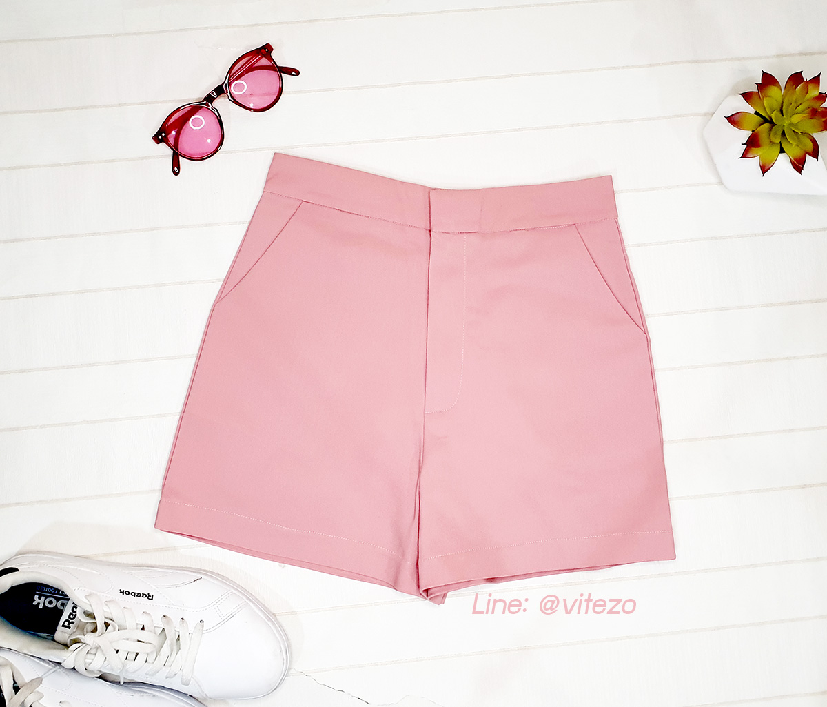 กางเกงขาสั้นผู้หญิง เอวสูง 1 ตะขอหน้า ซิปหน้า ผ้าดับเบิ้ล ผ้าดี ผ้ายืด สวยน่ารัก