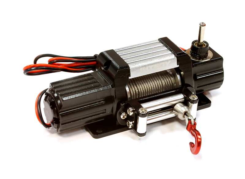 INT-C25579BLACK Billet Machined T7 Realistic High Torque Mega Winch for Scale Rock Crawler 1/10