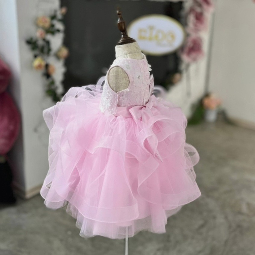 ชุดราตรีเด็ก(หน้าร้านอยู่รัชดา ลองได้ถ่ายรูปจากชุดจริง)A218สีชมพูเข้ม กระโปรงสั้นชั้นพอง อกปักดอกไม้สวยหวาน น่ารัก