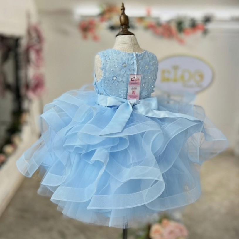 ชุดราตรีเด็ก(หน้าร้านอยู่รัชดา ลองได้ถ่ายรูปจากชุดจริง)A218สีชมพูเข้ม กระโปรงสั้นชั้นพอง อกปักดอกไม้สวยหวาน น่ารัก