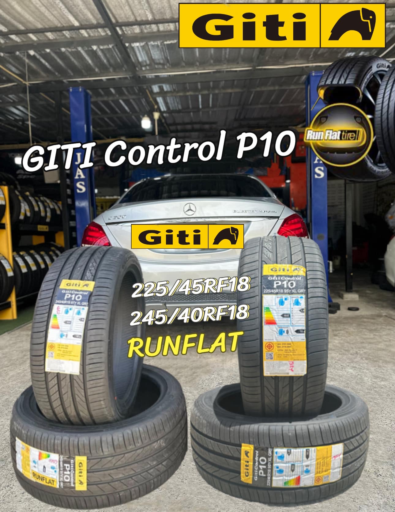 #Mercedes_Benz_C300 เปลี่ยนยาง 🛞#GITI #Runflat #ยางจีที #รันแฟลต GITI Control P10 225/45RF18 GITI Control P10 245/40RF18