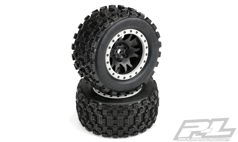 PRO-10131-13 Badlands MX43 Pro-Loc All Terrain Tires Mounted for X-MAXX Front or Rear, Mounted on Impulse Pro-Loc Black Wheels with Stone Gray Rings