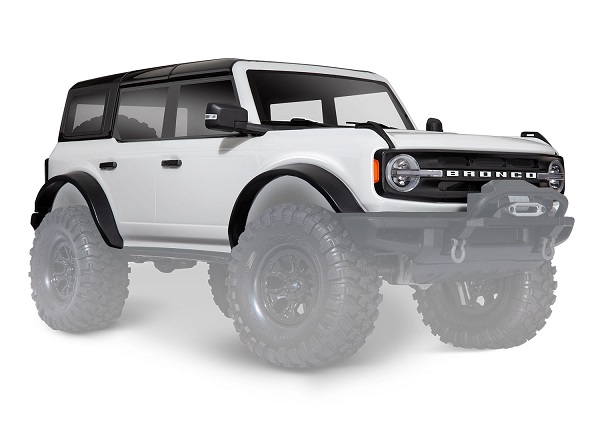 9211L Body, Ford Bronco (2021), complete, Oxford White (painted) (includes grille, side mirrors, door handles, fender flares, windshield wipers, spare tire mount, & clipless mounting) (requires #8080X inner fenders)