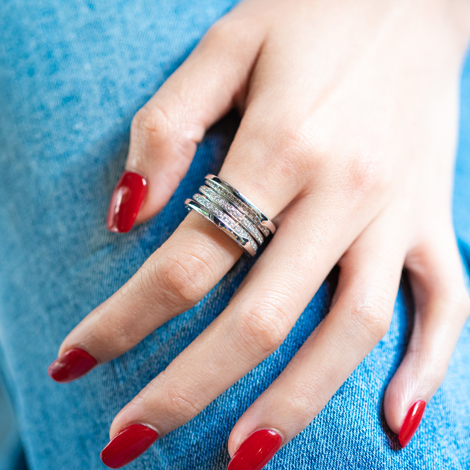 ** Sold ** แหวน Bvlgari B.zero1 4band with Pave Diamonds ทองขาว18K ไซส์ 58# (Used) +กล่องและการ์ด