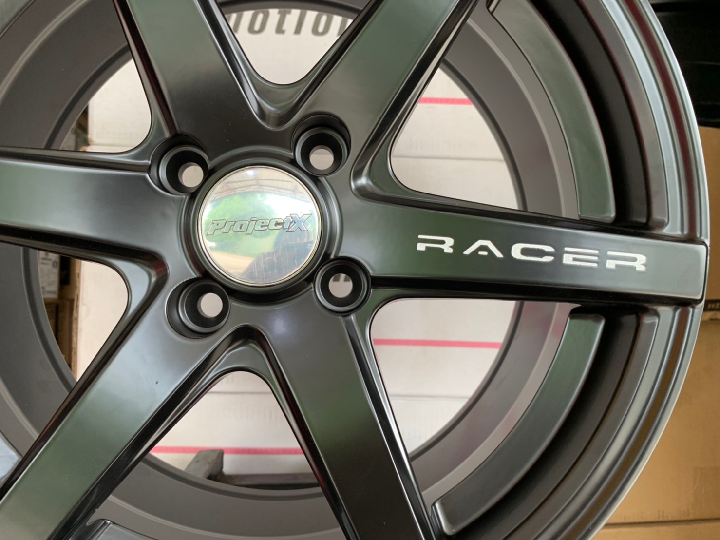 ล้อแม็กซ์ใหม่ขอบ15 ลายProjectX Racer 6ก้าน สีดำด้าน เลเซอร์ตัวหนังสือสีขาว