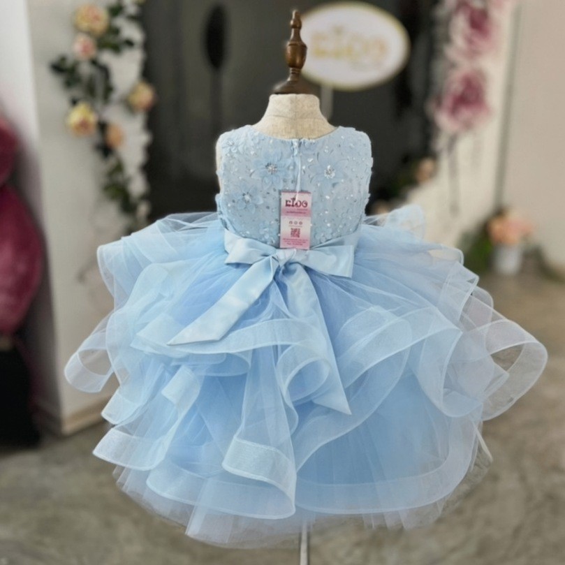 ชุดราตรีเด็ก(หน้าร้านอยู่รัชดา ลองได้ถ่ายรูปจากชุดจริง)A218สีชมพูเข้ม กระโปรงสั้นชั้นพอง อกปักดอกไม้สวยหวาน น่ารัก