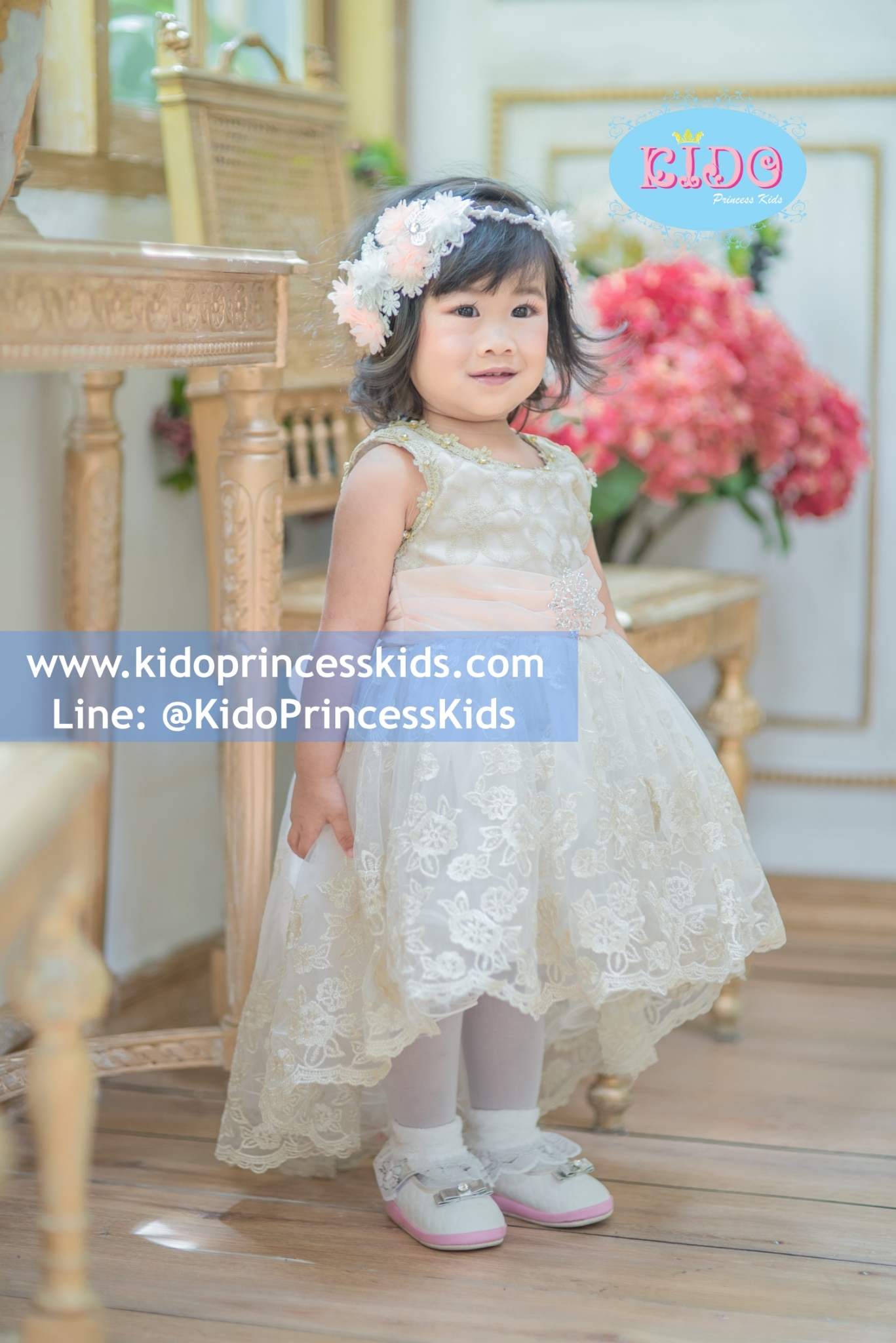 ชุดออกงานเด็ก(หน้าร้านอยู่รัชดา ลองได้ถ่ายรูปจากของจริง)F643 สีชมพูลูกไม้ทั้งตัวสุดหรู หน้าสั้นหลังยาว เดรสออกงานเด็ก