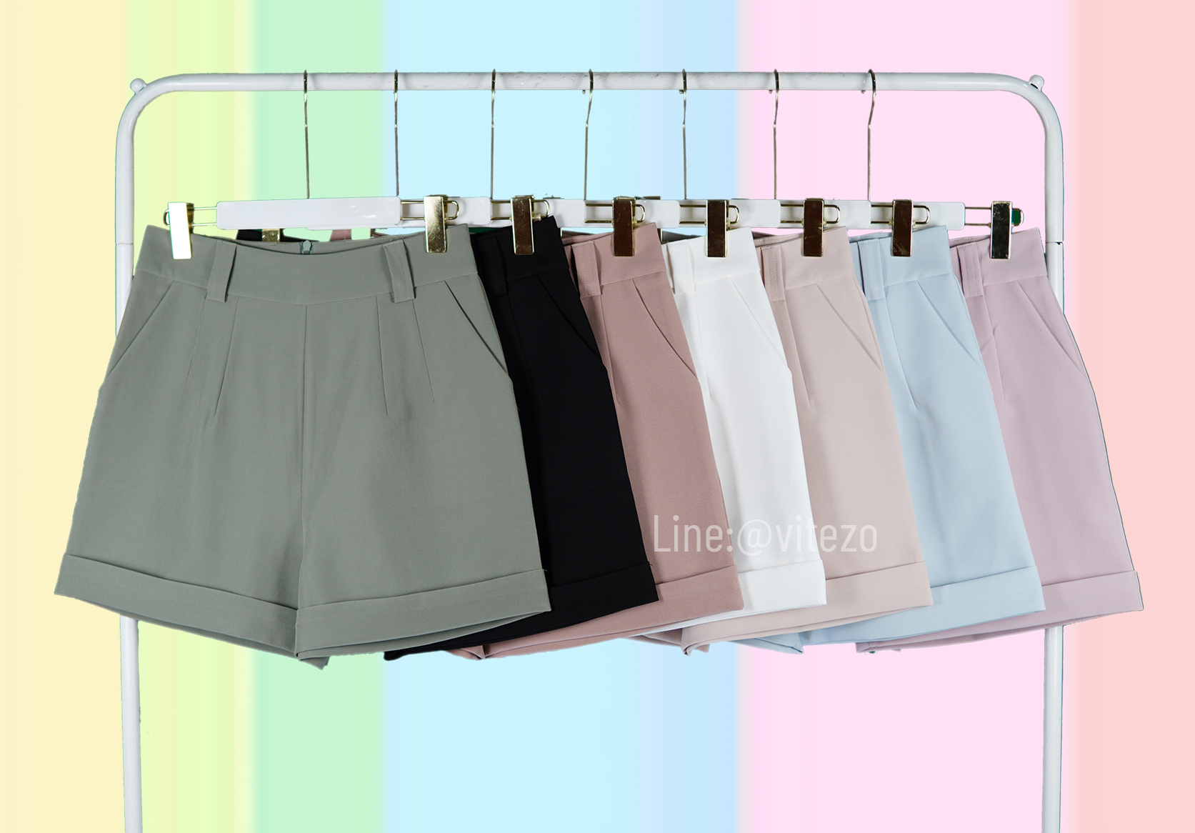 กางเกงขาสั้น ผู้หญิง เอวสูง ปลายขาเบิ้ล แต่งหูเข็มขัด ซิปหลัง ผ้าไมโคร นิ่ม ใส่บาย ไม่ร้อน