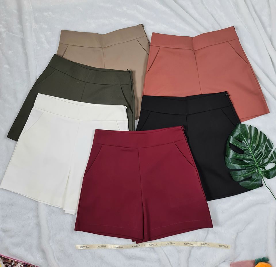 กางเกงขาสั้นผู้หญิง ขอบเอวหนา 2 นิ้ว ซิปข้าง ผ้าดับเบิ้ล ผ้าดี ผ้ายืด สวยน่ารัก