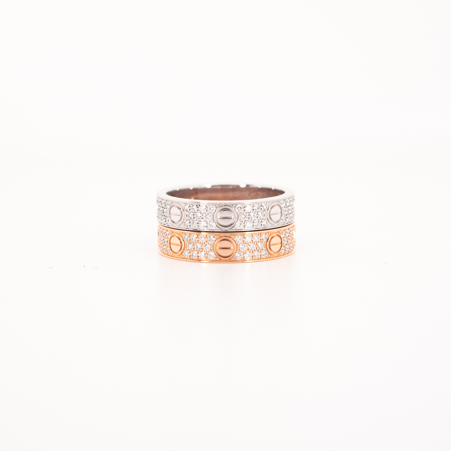 **สำหรับไซส์นิ้ว 48#** แหวน Cartier Love Band with Pave Diamonds ทองขาว18K x แหวน Cartier Love Band with Pave Diamonds ทองชมพู18K (Used)