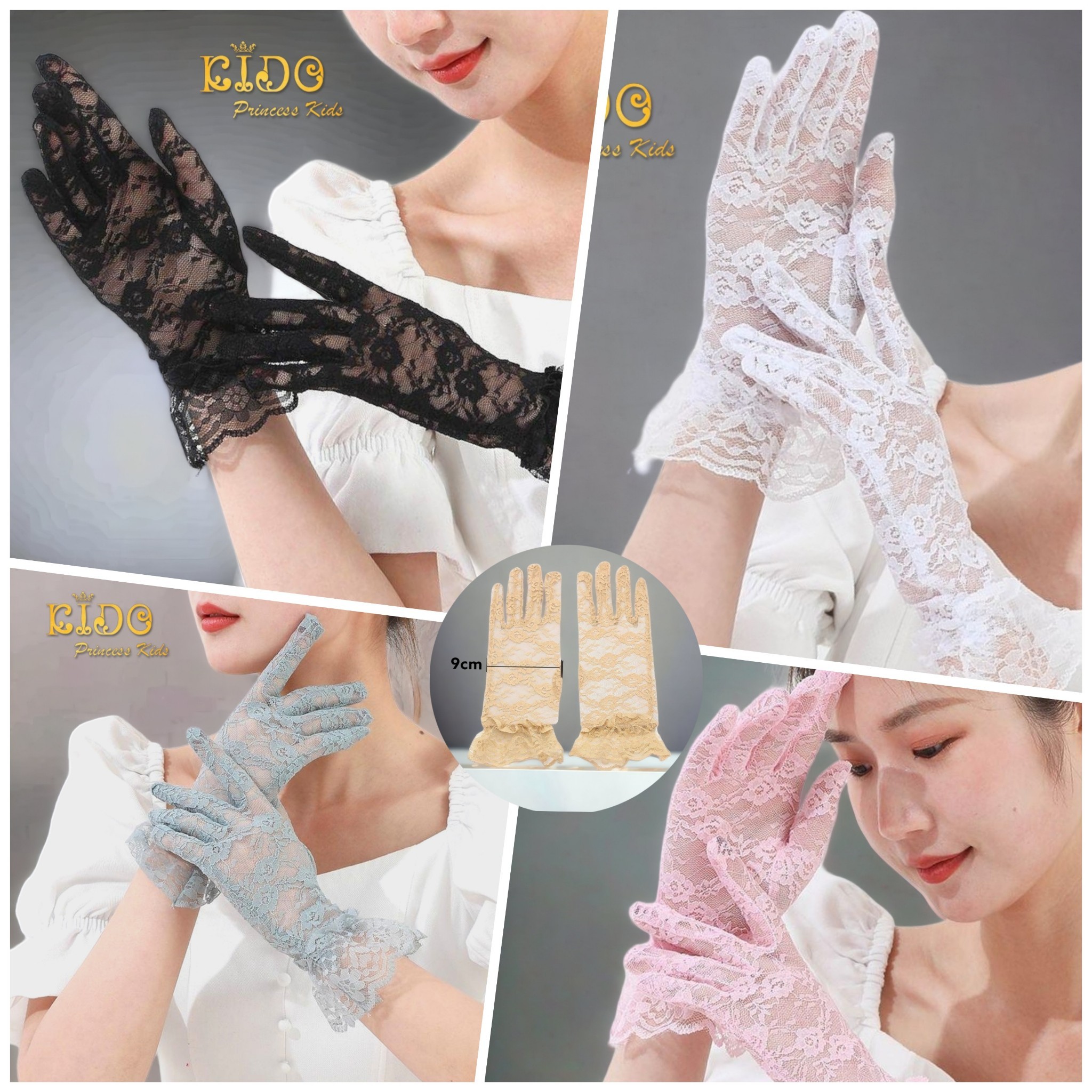 Sถุงมือเด็ก12ปีขึ้นไป(มีหน้าร้านอยู่รัชดา)GS009 สีดำ สีขาว สีชมพู สีเทา ลูกไม้ลายโบว์