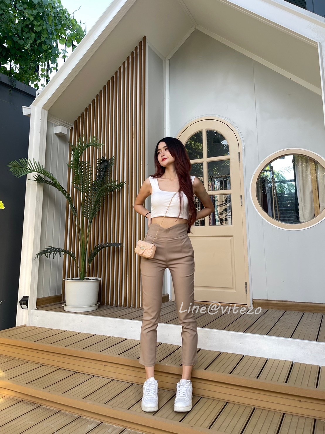 กางเกงขายาวผู้หญิง ขอบเอวโค้ง ซิปหลัง ผ้าดับเบิ้ล นิ่ม ยืด ใส่สบาย ไม่ร้อน