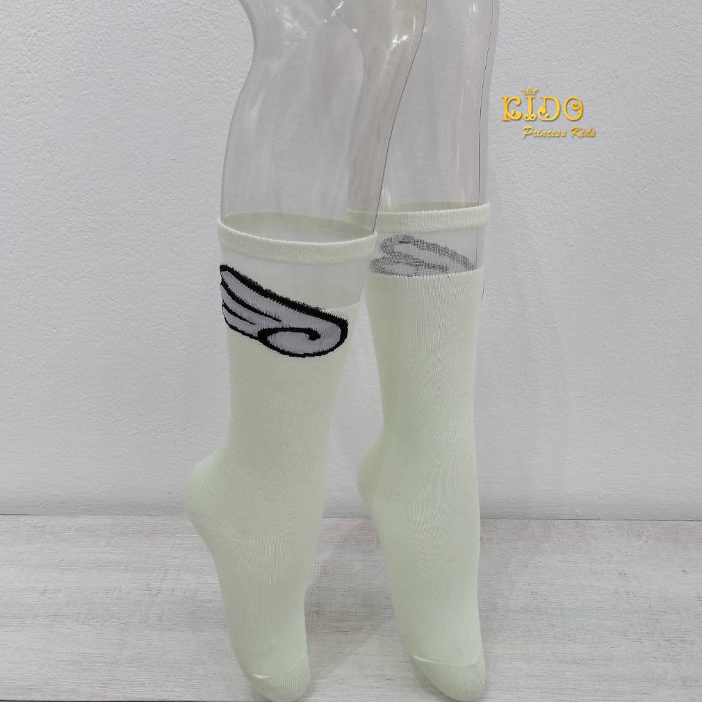 ถุงเท้าเด็ก(มีหน้าร้านอยู่รัชดา)MCG807 ถุงเท้ายาวสีเขียว ปลายเนื้อซีทรูปักรูปปีกนก