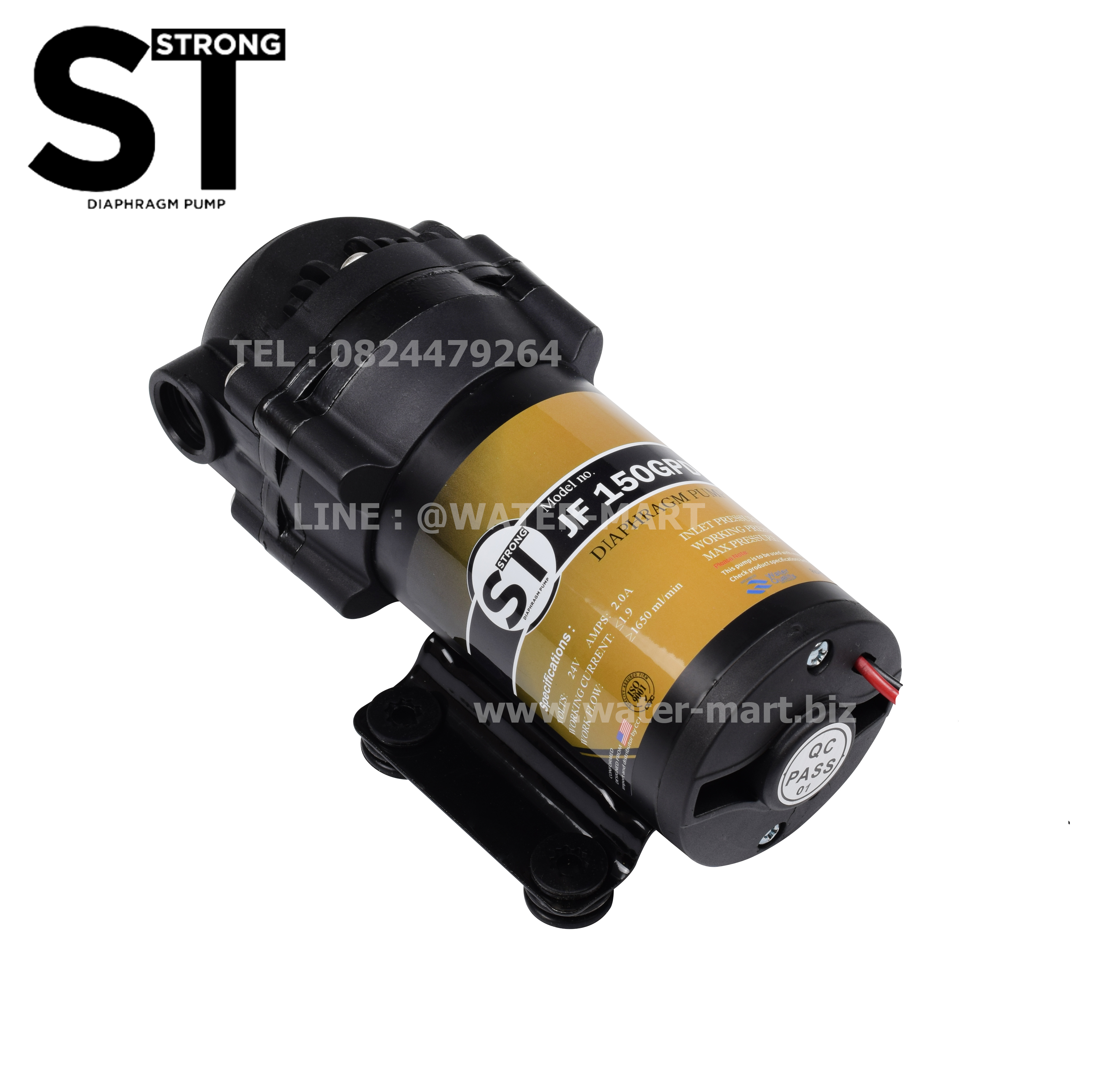 Diaphragm Pump RO Booster ST STRONG 150 GPD, ปั๊มไดอะแฟรม ระบบ R.O 150 GPD. (Reverse Osmosis) พร้อมหม้อแปลงและข้อต่อ