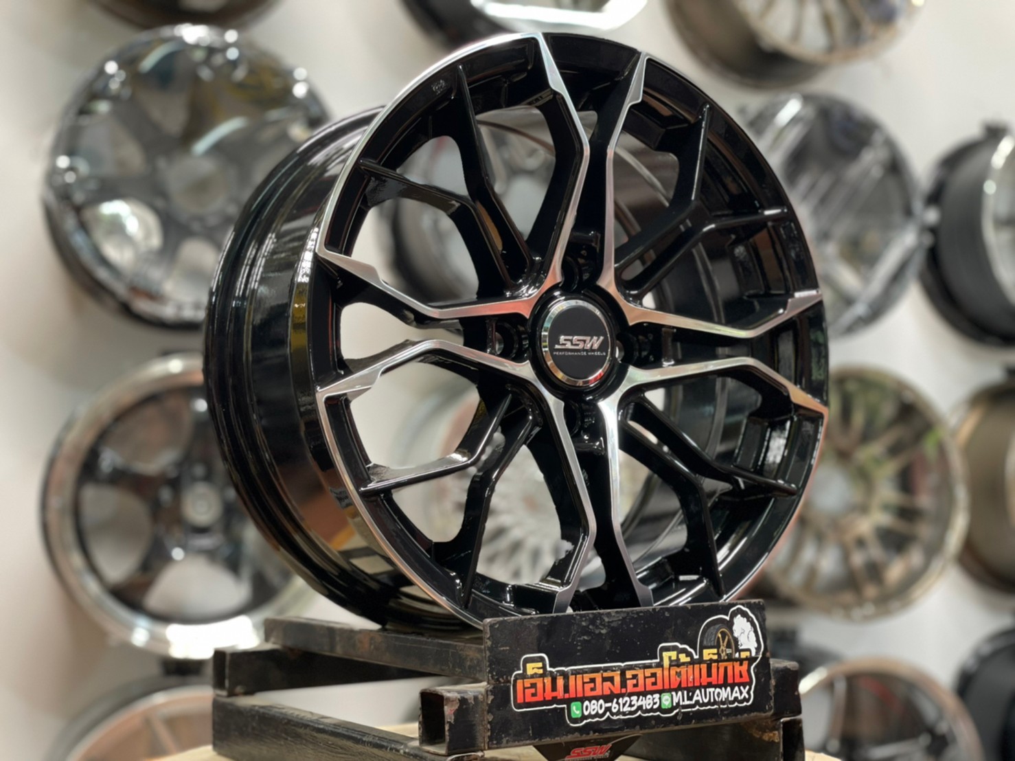 ล้อแม็กซ์ SSW S390 ล้อแม็กซ์ขอบ15 กว้าง6.5 ออฟ35 4รู100 สีดำหน้าเงา งานStamford Sport Wheel