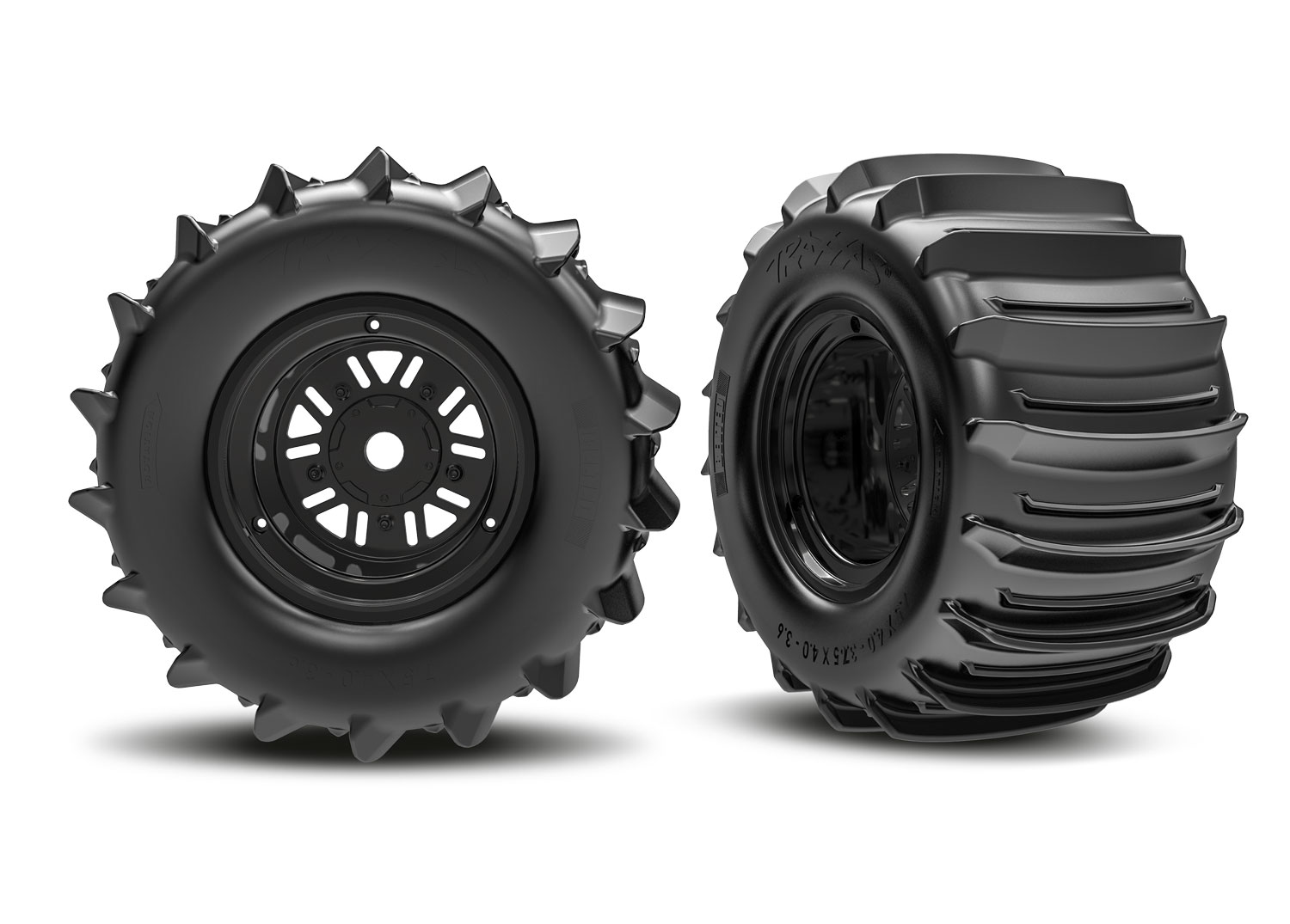10973 3.2" Funco Black Rear Wheels & Paddle Tires (2)