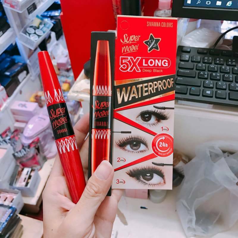 Sivanna Colors Super Model 5X Long Mascara ซีเวียน่า มาสคาร่า กันน้ำ ช่วยต่อขนตา ให้งอนยาว สี Deep Black