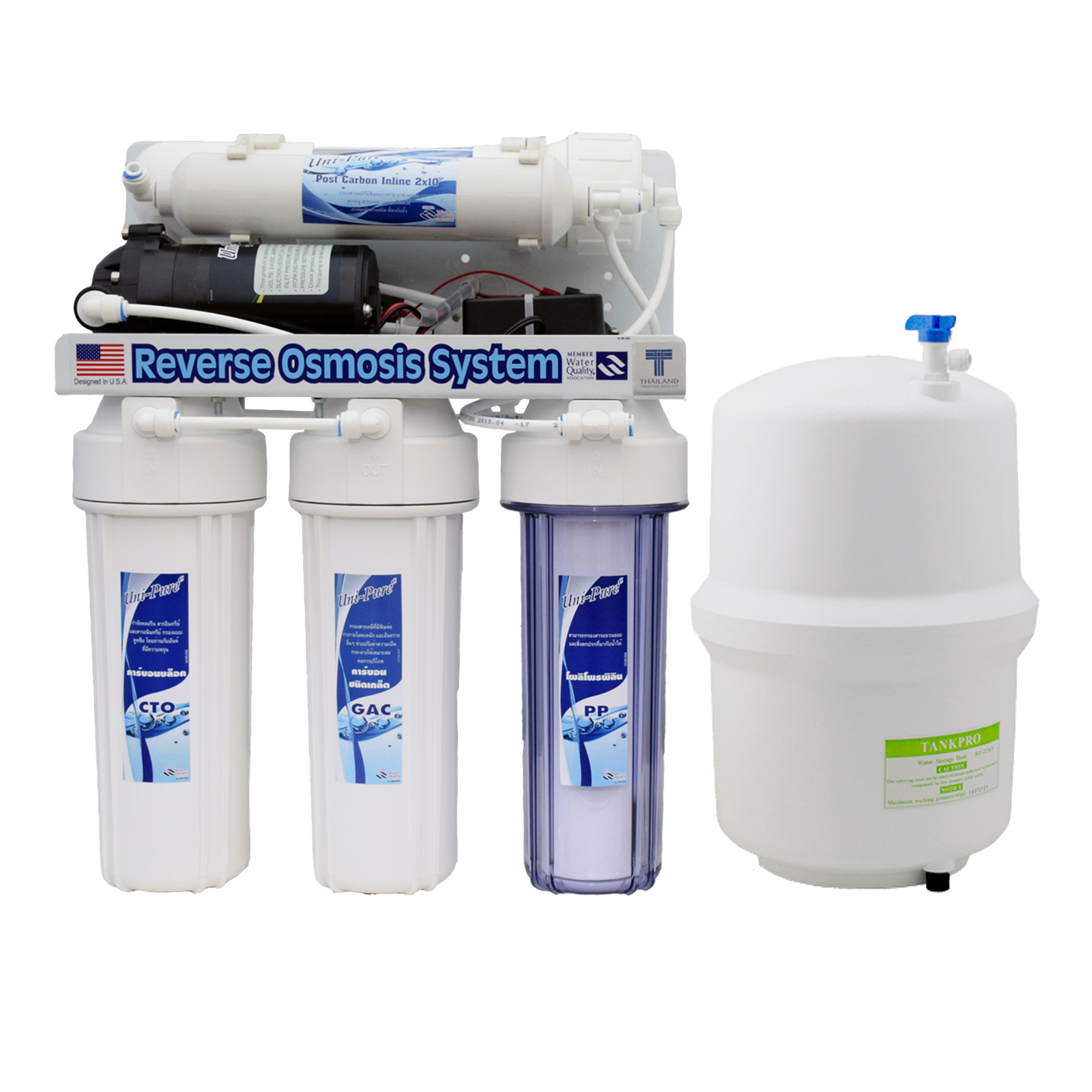 Uni Pure เครื่องกรองน้ำระบบ RO ยูนิเพียว 50 แกลอนต่อวัน กล่องสีฟา (ถังไฟเบอร์)
