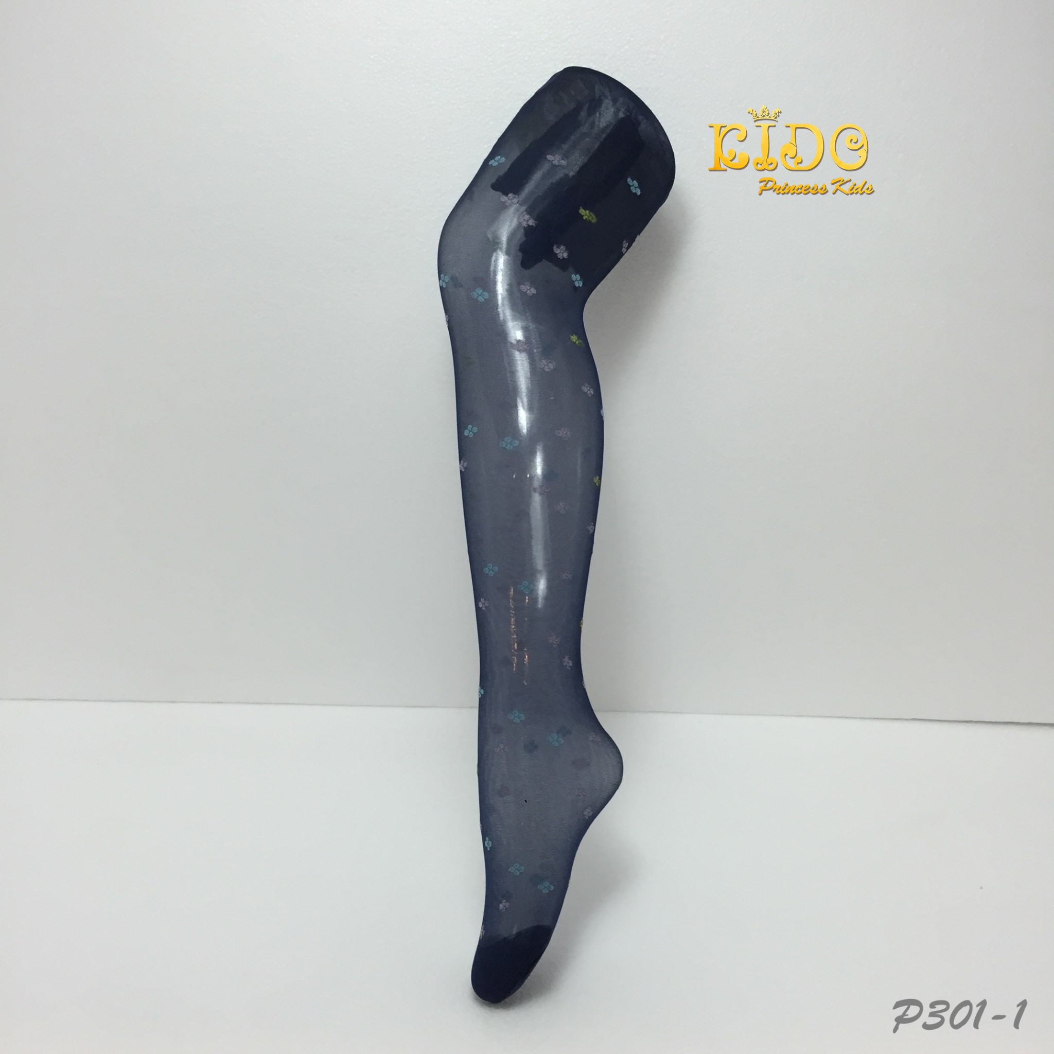 ถุงน่องเด็ก(หน้าร้านอยู่รัชดา)LZ3011 สีน้ำเงิน เนื้อซีทรูมีลายดอกไม้