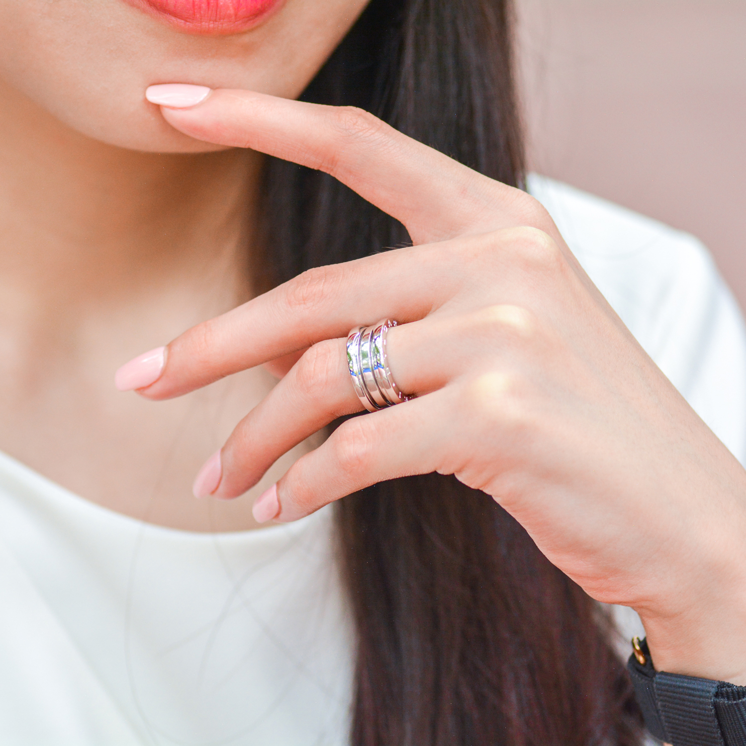 แหวน Bvlgari B.zero1 3band ทองขาว18K ไซส์ 53# (Used)