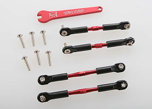 3741X Turnbuckles, aluminum (red-anodized), camber links, front, 39mm (2), rear, 49mm (2) (assembled w/ rod ends & hollow balls)/wrench