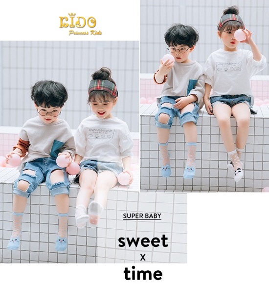 ถุงเท้าเด็ก(มีหน้าร้านอยู่รัชดา)SC626 ถุงเท้าซีทรูเด็ก หน้ากระต่ายสีชมพู ลายจุด