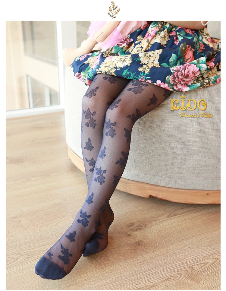 ถุงน่องเด็ก(หน้าร้านอยู่รัชดา)L415 สีน้ำเงิน เนื้อซีทรูลายดอกไม้