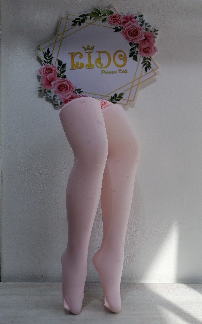 ถุงน่องเด็ก(หน้าร้านอยู่รัชดา)L015 ถุงน่องสีชมพู เนื้อทึบลายโบว์