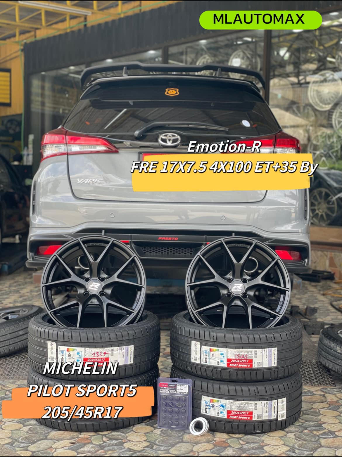 #TOYOTA_YARIS 🚘❤️💫 🛞🐘#MICHELIN #PILOT SPORT5 205/45R17 ❤️ 🛞 #ล้อแม็กซ์ Emotion-R Wheels FRE 17X7.5 4X100 ET+35 🛞