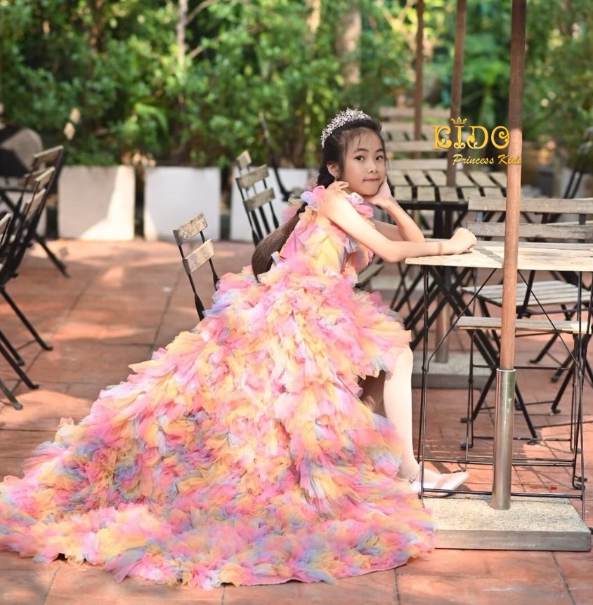 เช่าชุดเด็ก*มีหน้าร้านอยู่รัชดา ลองได้ เปลี่ยนได้ ถ่ายรูปเองจากสินค้าจริง*W18207 ชุดราตรีเด็กออกงาน สีสันสดใส ชุดเดินแบบเด็ก ชุดประกวดเด็ก