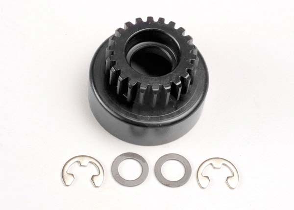 4122 Clutch bell, (22-tooth)/ 5x8x0.5mm fiber washer (2)/ 5mm E-clip (requires #4611-ball bearings, 5x11x4mm (2))