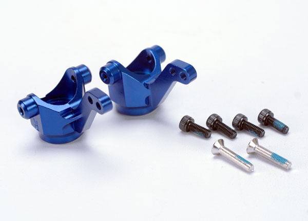 4336X Steering blocks/ axle housings, blue-anodized 6061-T6 aluminum/ (l&r) w/ metal inserts(3x4.5x5.5mm) (2)