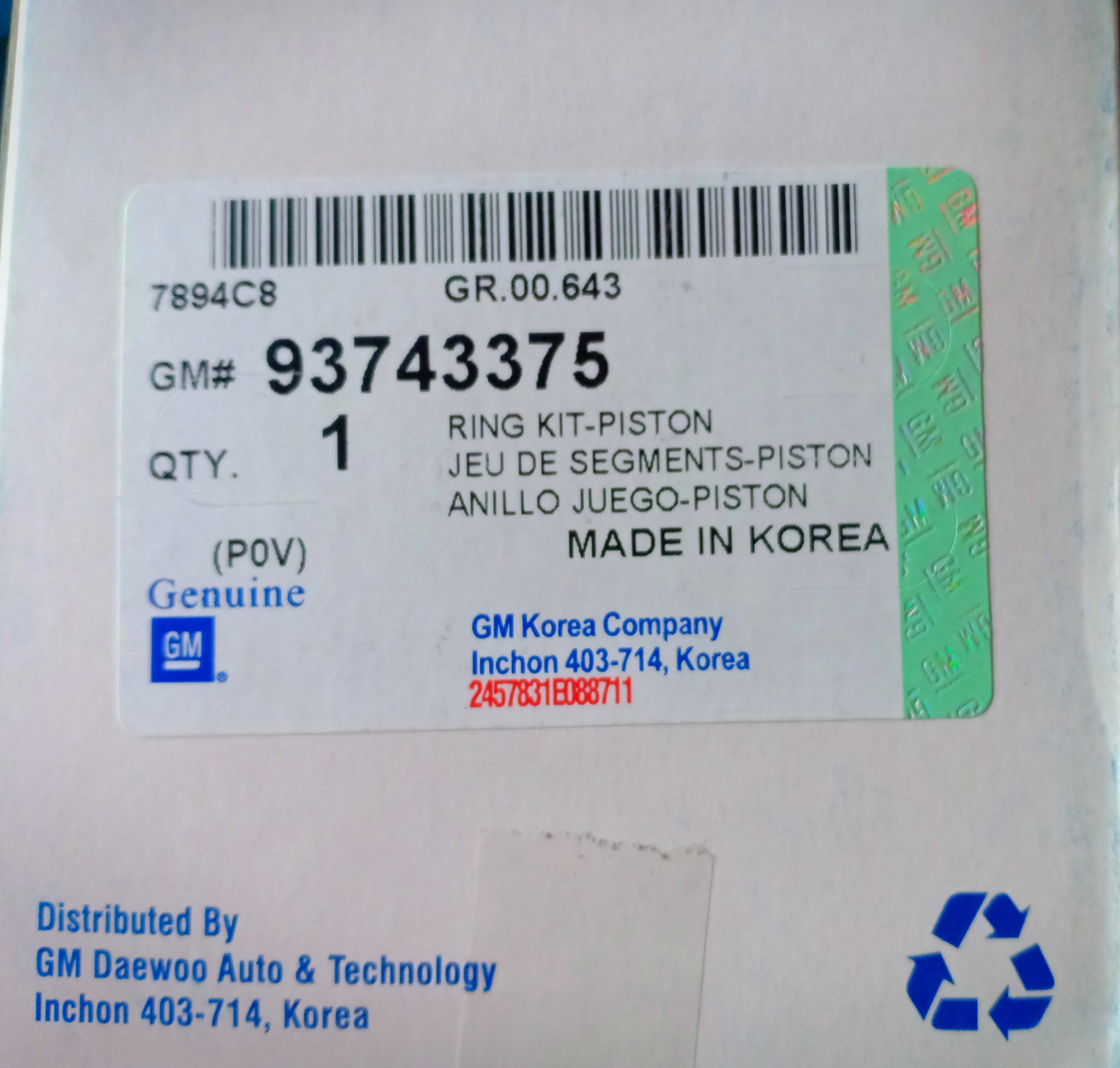 แหวนลูกสูบ CAPTIVA ดีเซล 2007-2011 (made in korea)
