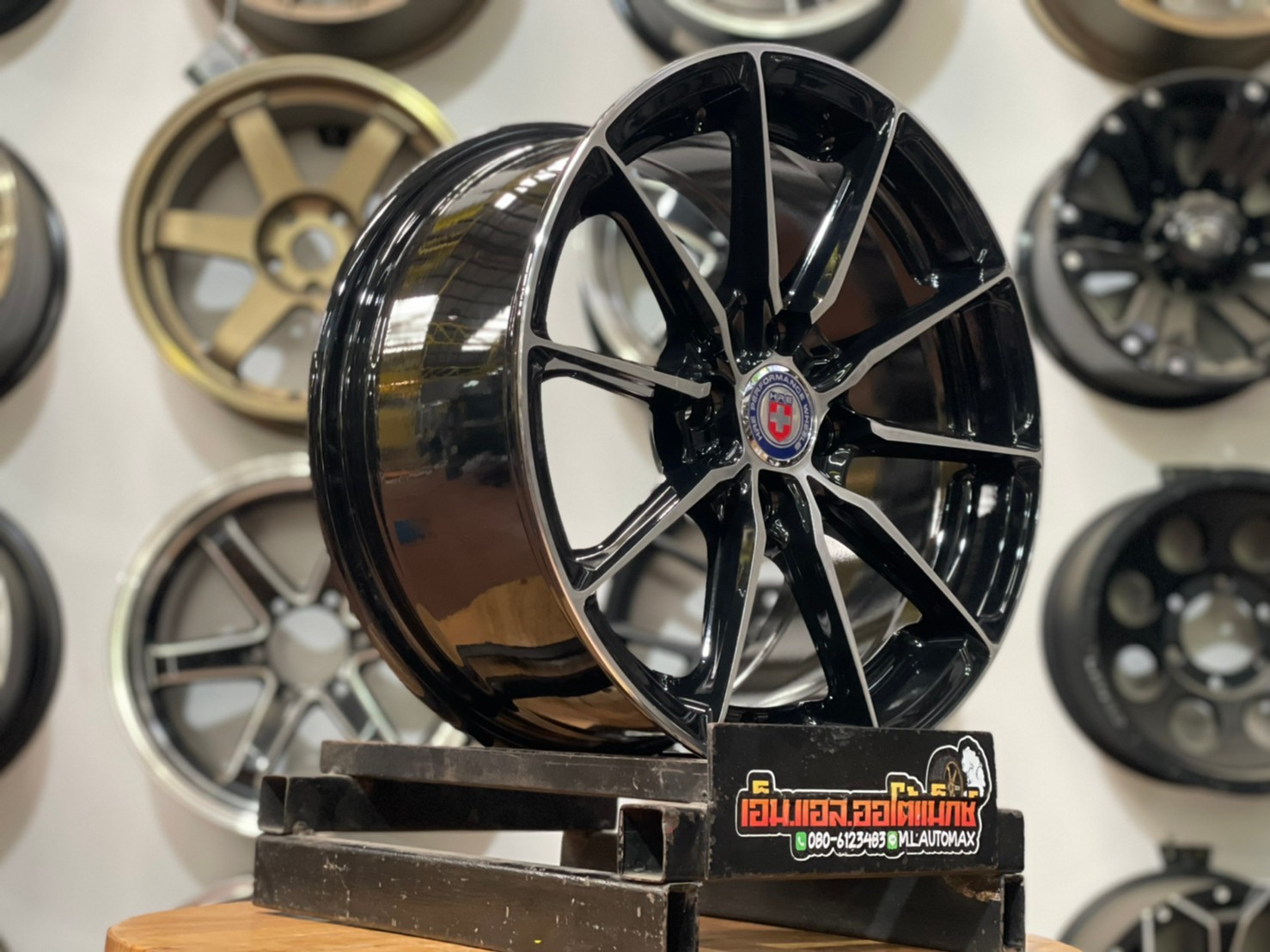 ล้อแม็กขอบ15 HRE Model 308 งานไทย SSW 4รู100 กว้าง6.5 ออฟ35 สีดำขอบหน้าเงา