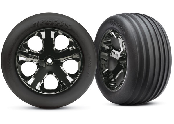 3771A Tires & wheels, assembled, glued (2.8")(All-Star black chrome wheels, Ribbed tires, foam inserts) (electric front) (2)