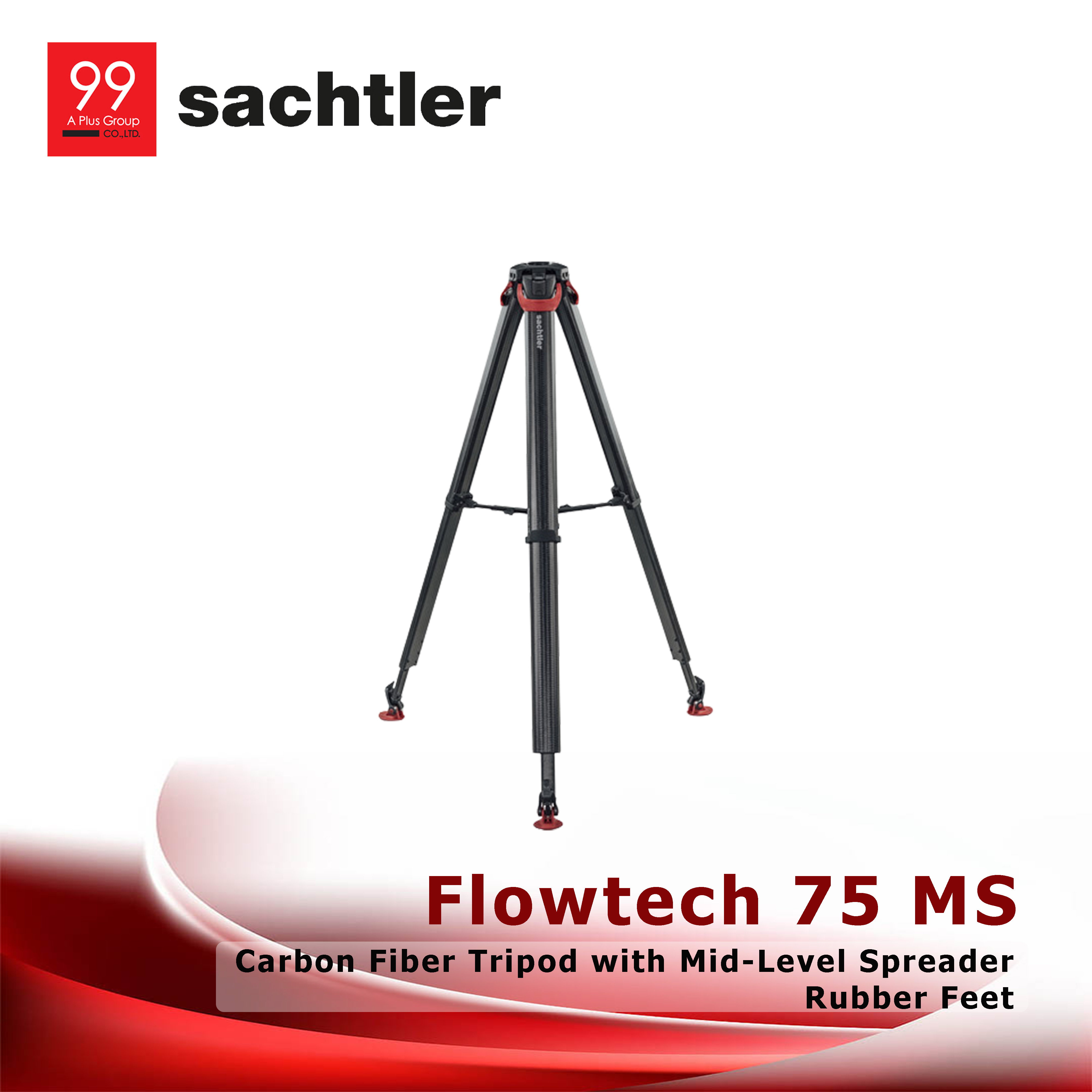 Sachtler Flowtech 75 MS Carbon Fiber Tripod with Mid-Level Spreader and Rubber Feet