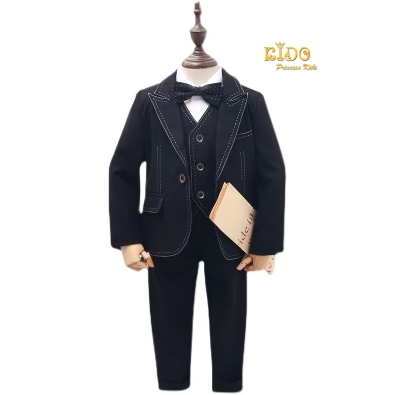 ssชุดสูทเด็กผู้ชาย(หน้าร้านอยู่รัชดา ลองได้ถ่ายรูปจากชุดจริง)S100 เซ็ตสูท 5 ชิ้น สูทสีน้ำเงิน สีดำ แต่งด้ายขาว เชิ้ตขาว มาพร้อมเสื้อกั๊กและโบว์หูกระต่าย กางเกงขายาว สุดเท่ สุดๆ