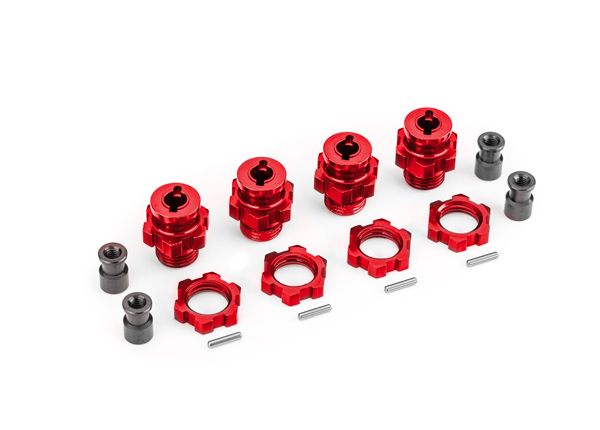 9086-RED Wheel hubs, splined, 17mm, short (red-anodized) (4)/ wheel nuts, splined, 17mm (red-anodized) (4)/ hub retainer M4 X 0.7 (4)/ axle pin (4) (for use with #9080 upgrade kit)