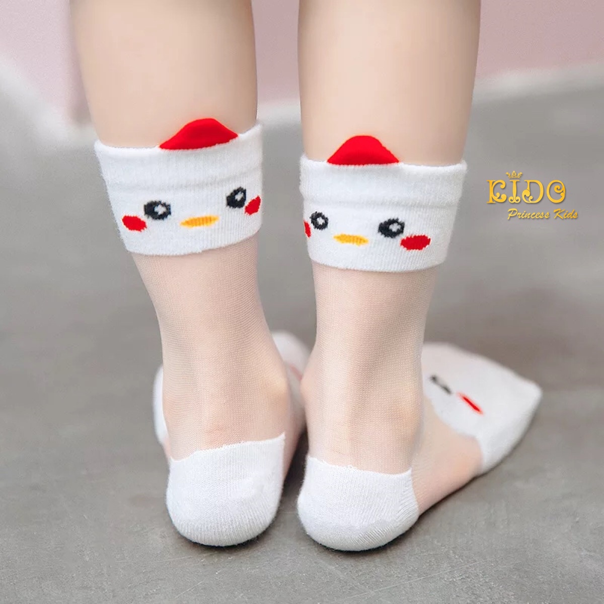 ถุงเท้าเด็ก(มีหน้าร้านอยู่รัชดา)SC623 สีขาวเนื้อซีทรู สลับผ้าทึบรูปยิ้มที่ปลายเท้า