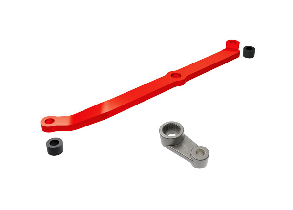 9748-RED Steering link, 6061-T6 aluminum (red-anodized)/ servo horn, metal/ spacers (2)/ 3x6mm CCS (with threadlock) (1)/ 2.5x7mm SS (with threadlock) (1)