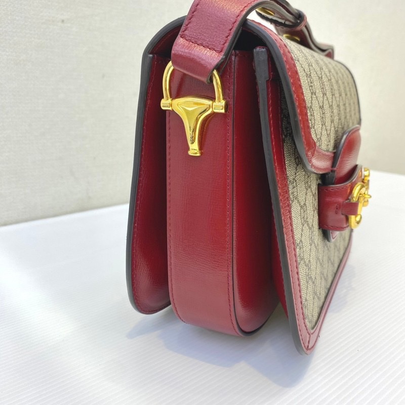 Gucci Horsebit 1995 มือสอง Shoulder Bag 'Beige/New Cherry Red แดง