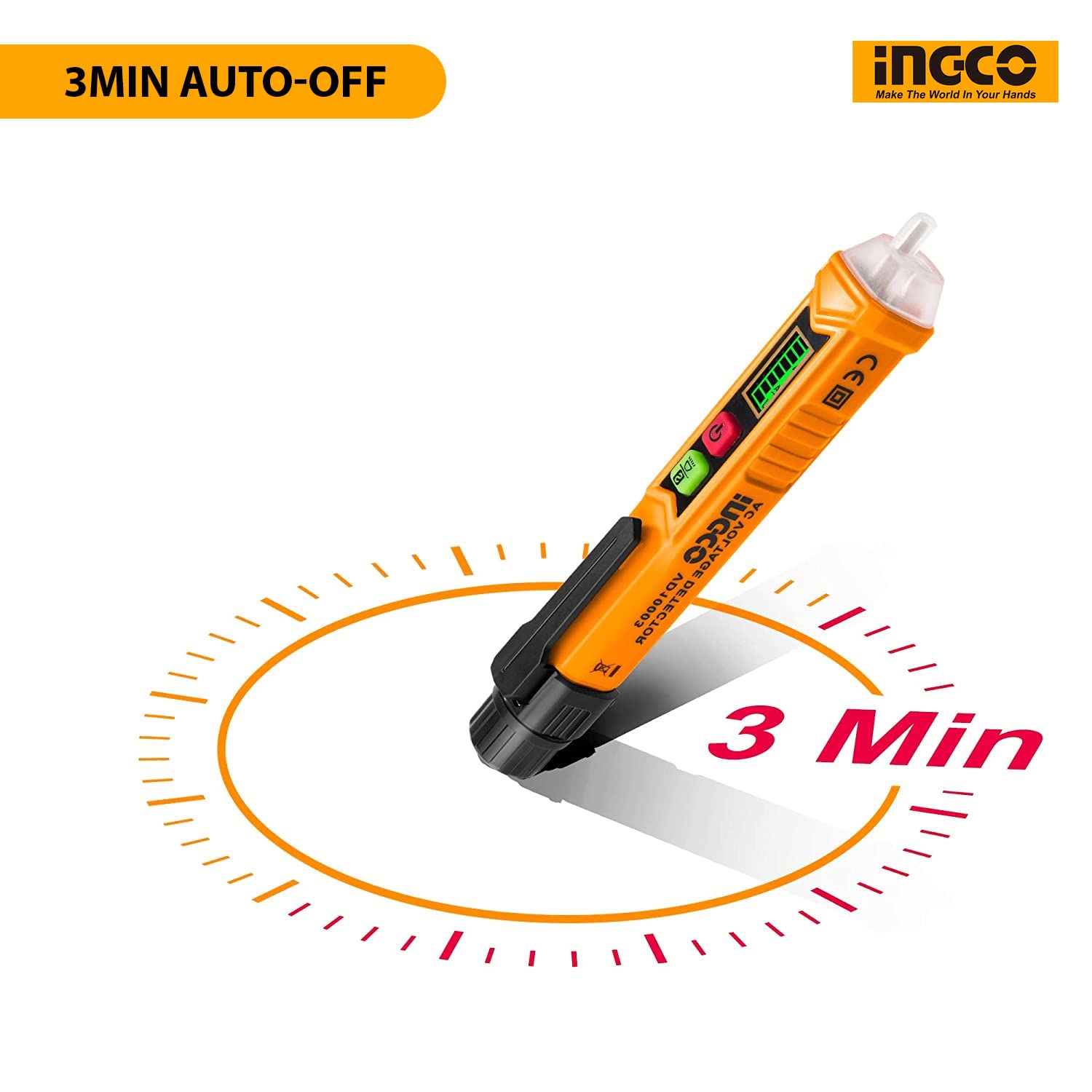ปากกาวัดแรงดันไฟฟ้า (ไขควงลองไฟ) แจ้งเตือนด้วยแสงไฟและเสียง รุ่น VD10003 INGCO