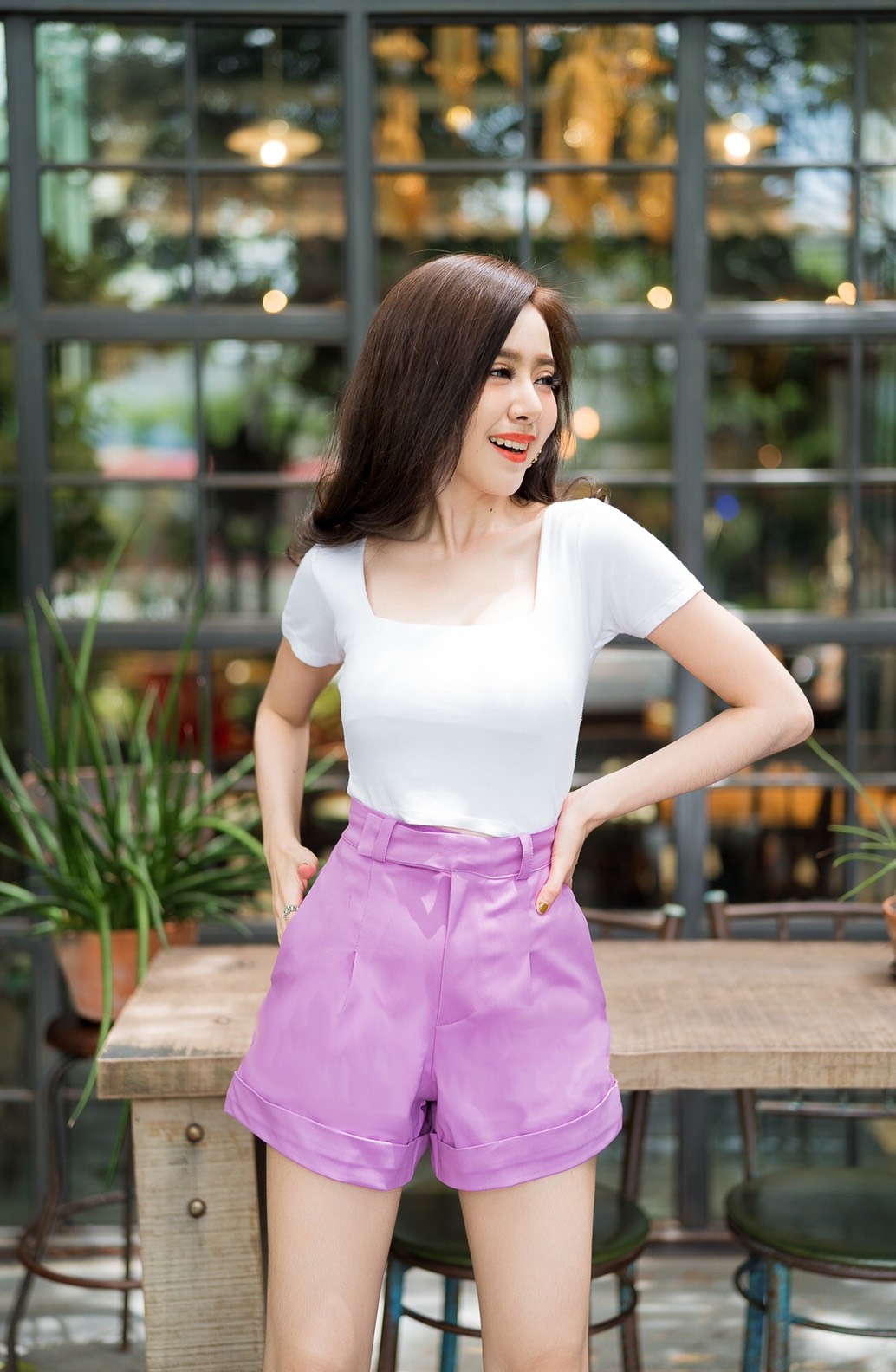 กางเกงขาสั้นเอวสูง ซิปหน้า เข็มขัดป้าย ผ้าดับเบิ้ล สวยมาก เก็บพุงอย่างเนียน สาว ๆ ใส่แล้วทรงสวย